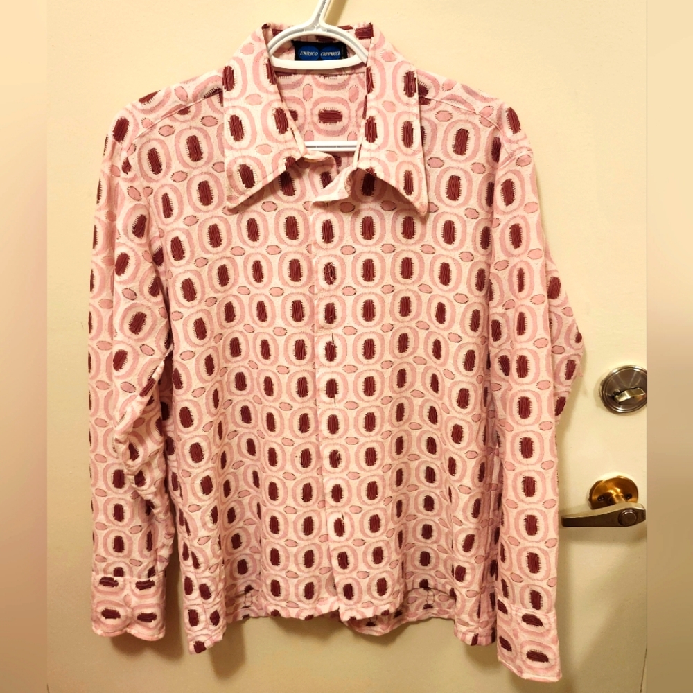 ENRICO CAPPUCI Pink Patterned Button Up Shirt, Vintage, Size L, EUC, Mod